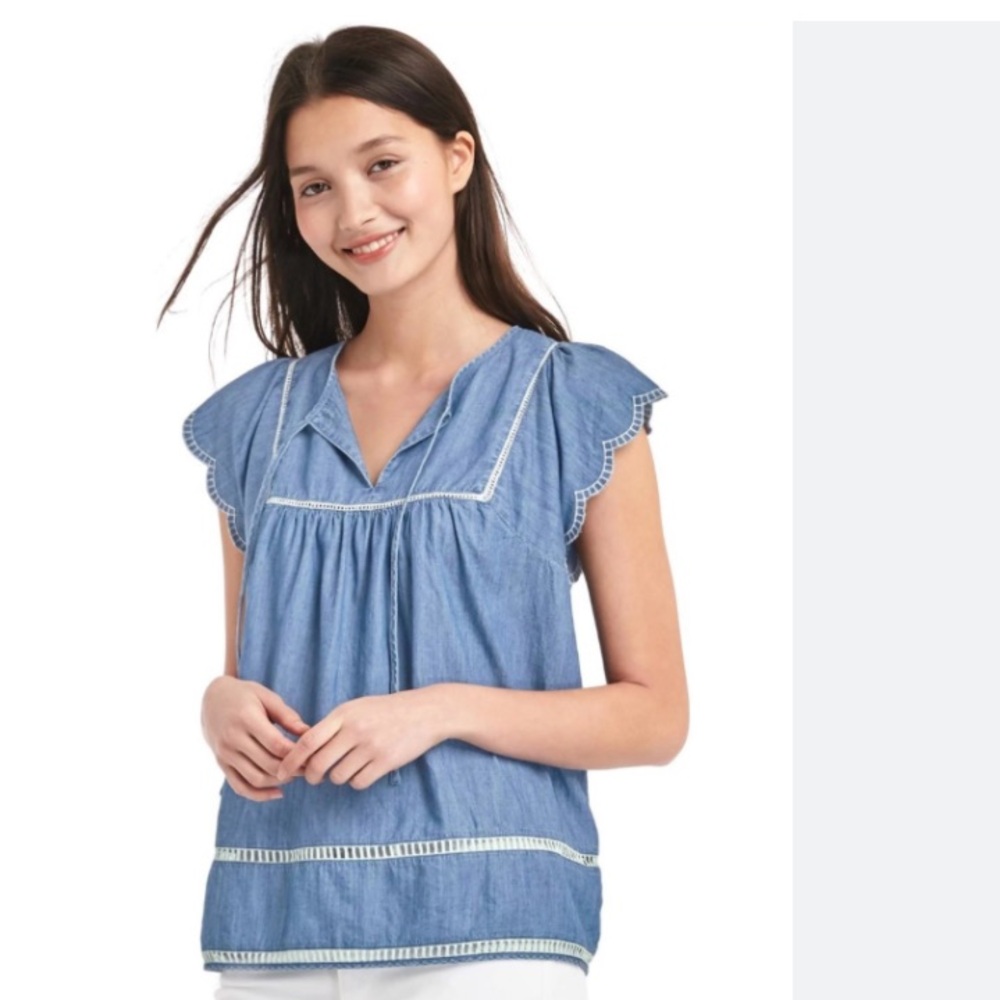 Gap 1969 denim flutter sleeve xs top blouse